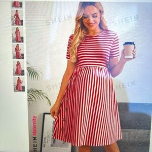 NEW****SHEIN Maternity Striped Short Sleeve Dress With Side Buttons